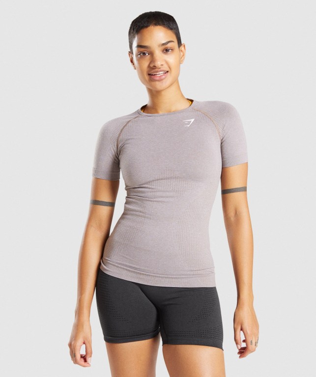 Gymshark Vital Seamless 2.0 Women\'s T Shirts Grey Brown | UAE-74GPDQ