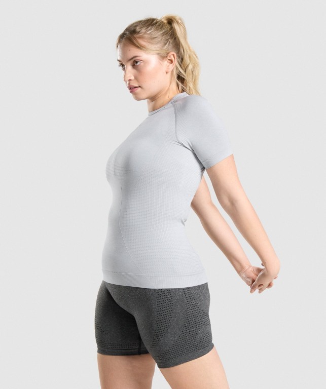 Gymshark Vital Seamless 2.0 Women's T Shirts Light Grey | UAE-85VGNW