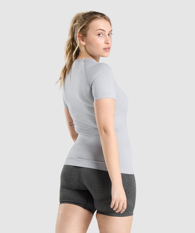 Gymshark Vital Seamless 2.0 Women's T Shirts Light Grey | UAE-85VGNW