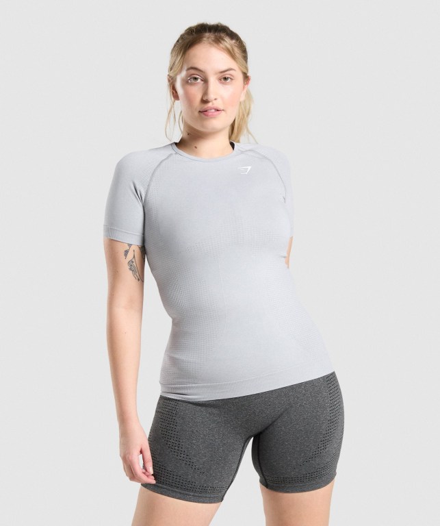 Gymshark Vital Seamless 2.0 Women\'s T Shirts Light Grey | UAE-85VGNW