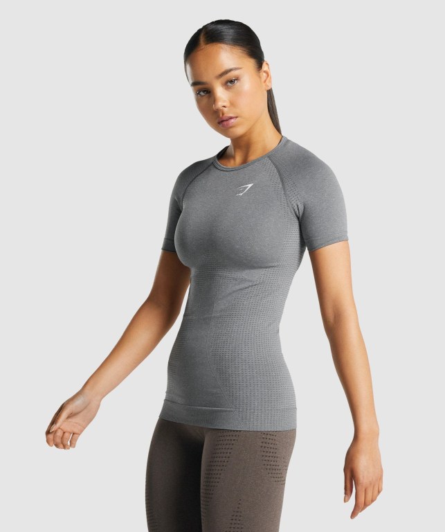 Gymshark Vital Seamless 2.0 Women's T Shirts Grey | UAE-89XJLD