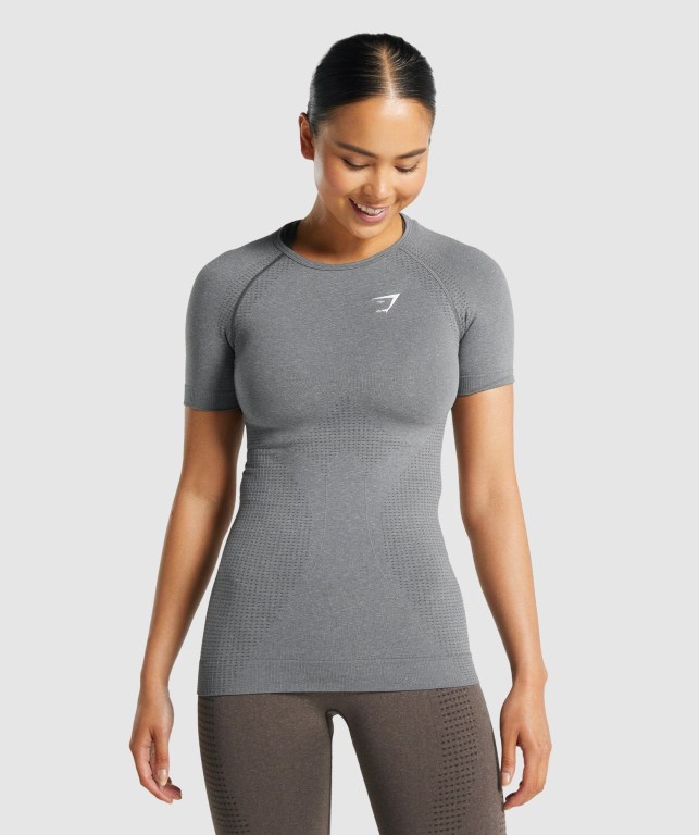 Gymshark Vital Seamless 2.0 Women\'s T Shirts Grey | UAE-89XJLD