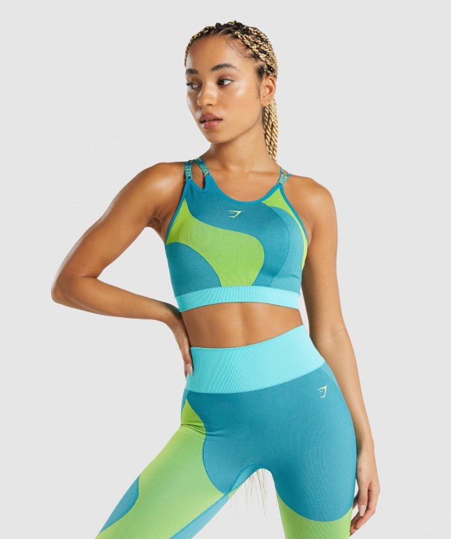 Gymshark WTFlex Seamless Asymmetric Strappy Women's Sports Bra Blue | UAE-61GBKU