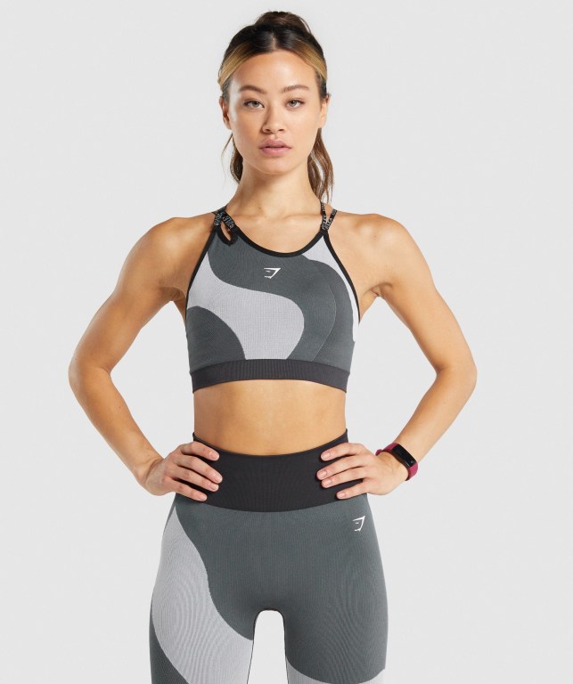 Gymshark WTFlex Seamless Asymmetric Strappy Women\'s Sports Bra Grey | UAE-87ESYH