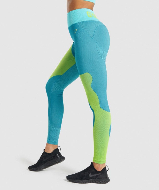 Gymshark WTFlex Seamless High Waisted Women's Leggings Blue | UAE-28SYAQ