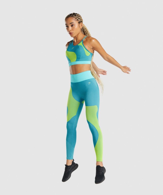 Gymshark WTFlex Seamless High Waisted Women's Leggings Blue | UAE-28SYAQ