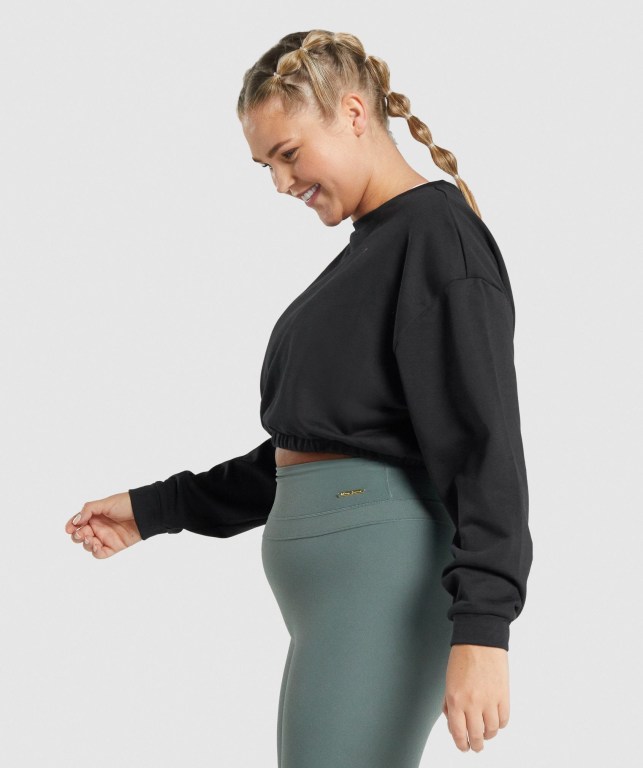 Gymshark Whitney Cropped Women's Hoodies Black | UAE-05PVQY