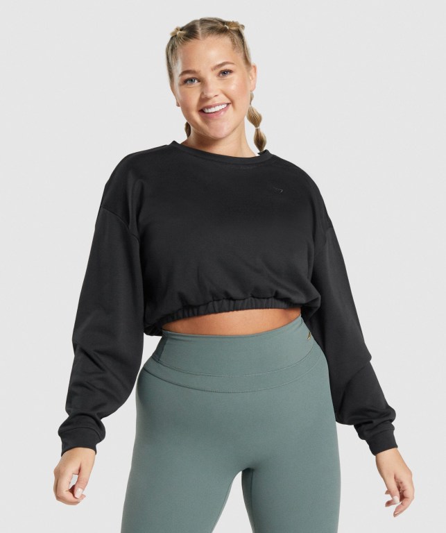 Gymshark Whitney Cropped Women\'s Hoodies Black | UAE-05PVQY