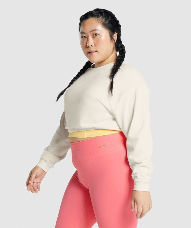 Gymshark Whitney Cropped Women's Hoodies White | UAE-89RBVY