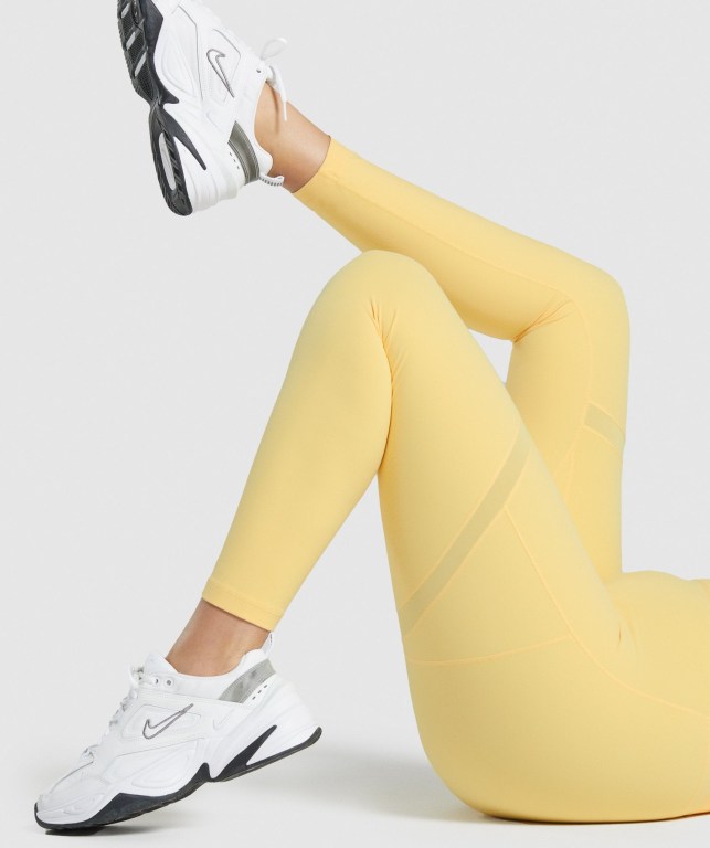 Gymshark Whitney Mesh High Waisted Women's Leggings Yellow | UAE-06SNIQ