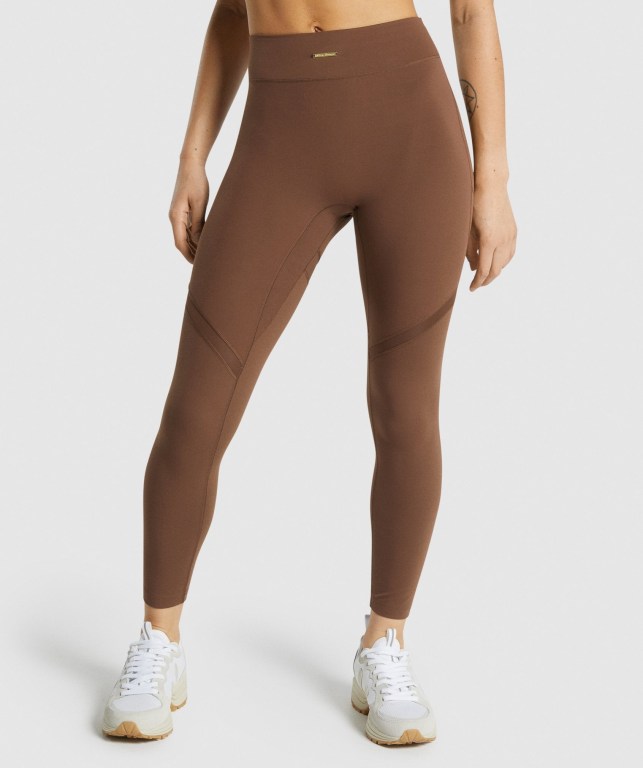 Gymshark Whitney Mesh High Waisted Women\'s Leggings Brown | UAE-52YJQS