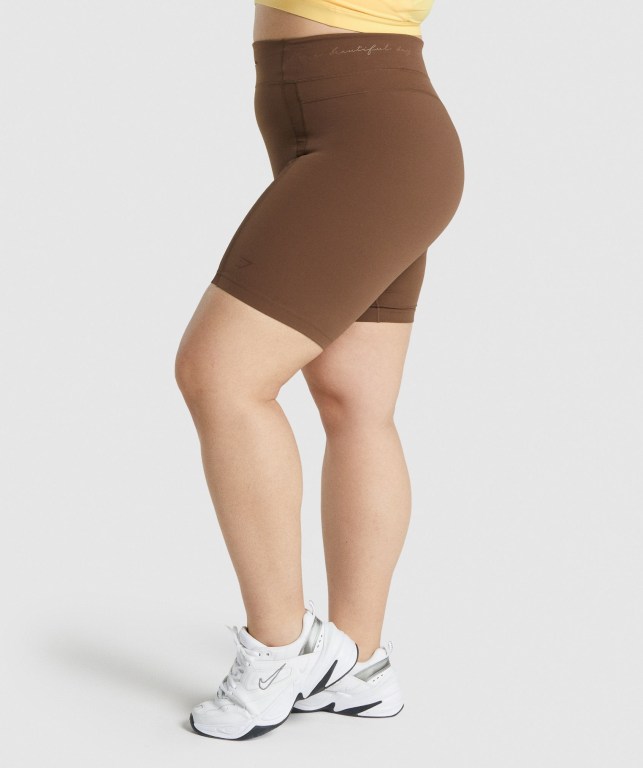 Gymshark Whitney Mesh Women's Shorts Brown | UAE-98SFTN