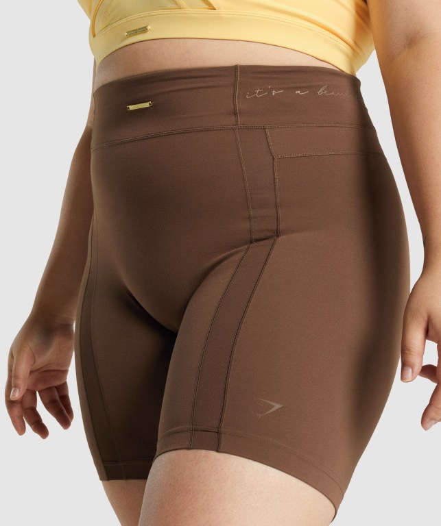 Gymshark Whitney Mesh Women's Shorts Brown | UAE-98SFTN