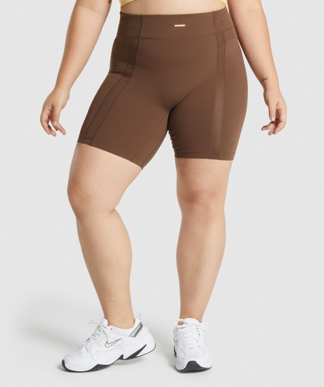 Gymshark Whitney Mesh Women\'s Shorts Brown | UAE-98SFTN