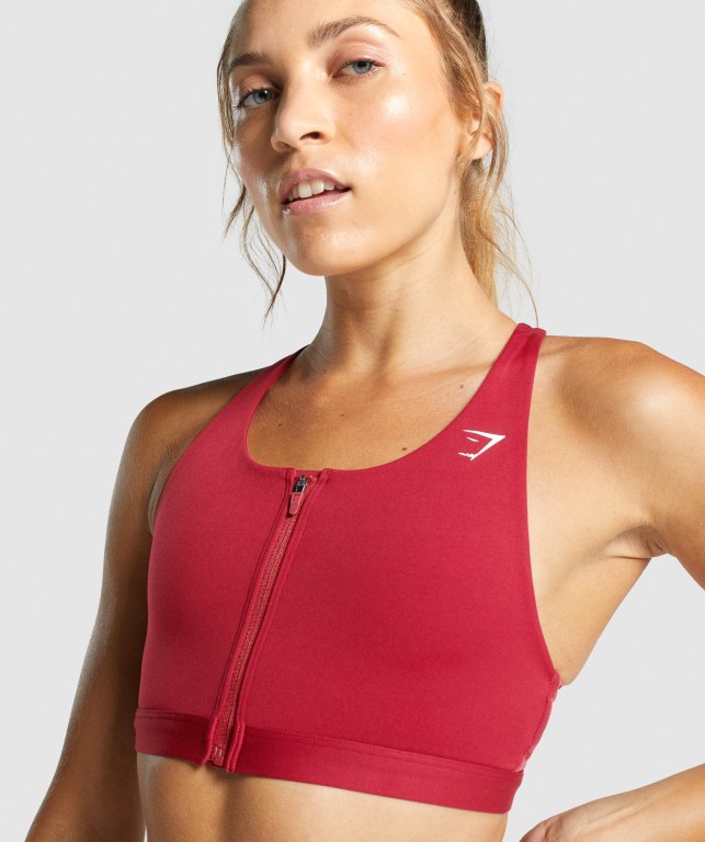 Gymshark Zip Up Training Women's Sports Bra Burgundy | UAE-19RIKS