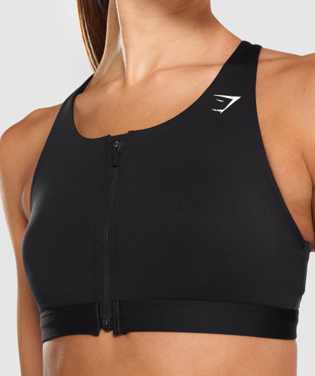 Gymshark Zip Up Training Women's Sports Bra Black | UAE-20SNOI