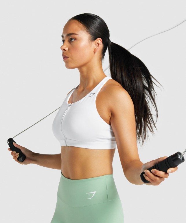 Gymshark Zip Up Training Women's Sports Bra White | UAE-40LWNM