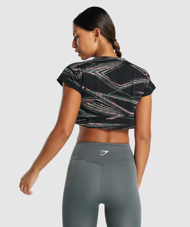 Gymshark Zone Graphic Crop Women's T Shirts Black / Green | UAE-02QZAD