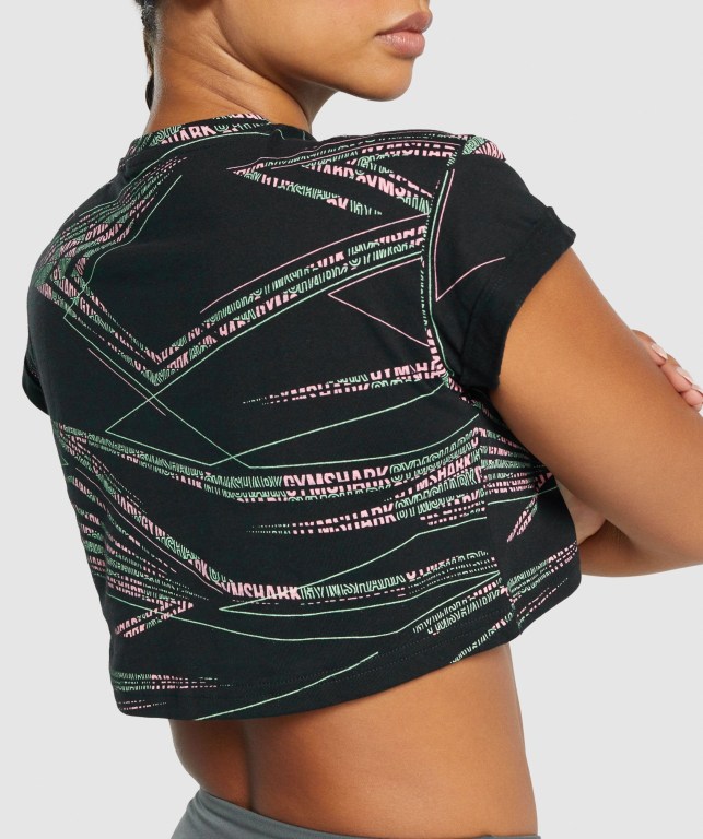 Gymshark Zone Graphic Crop Women's T Shirts Black / Green | UAE-02QZAD