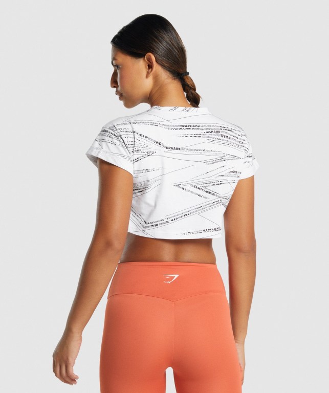 Gymshark Zone Graphic Crop Women's T Shirts White / Black | UAE-30ILWY