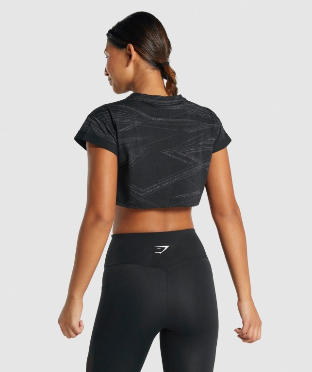 Gymshark Zone Graphic Crop Women's T Shirts Black / Grey | UAE-34YHJX