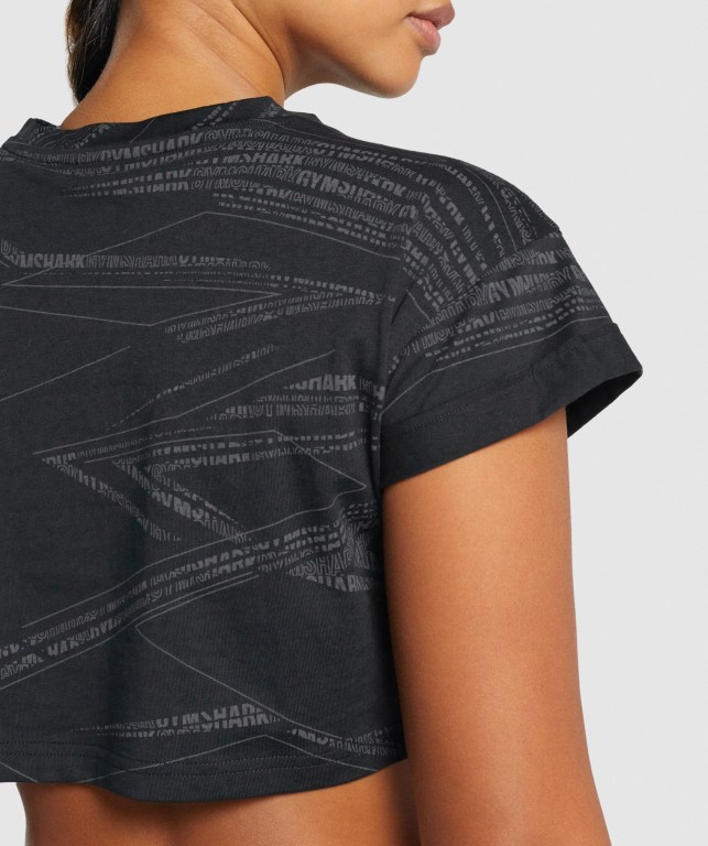 Gymshark Zone Graphic Crop Women's T Shirts Black / Grey | UAE-34YHJX